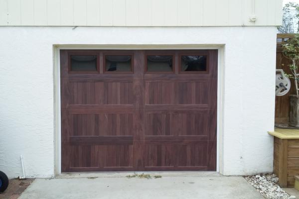 Accents Mahogany Carriage Stamp Short Panel Garage Door with Plain Glass