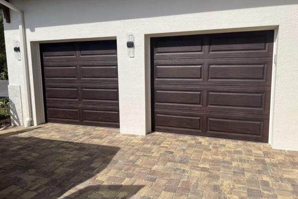 CHI Model 4250 Raised Long Panel in Accents Mahogany Color installed by ABS Garage Doors in Flagler Beach, FL