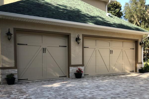 Carriage House Overlay Garage Door with 5333A Design and Barcelona 1 External Hardware Kit