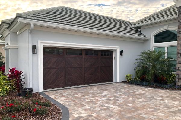 Accents Woodtones Flush Carriage House Garage Door With Madison Glass Top Section