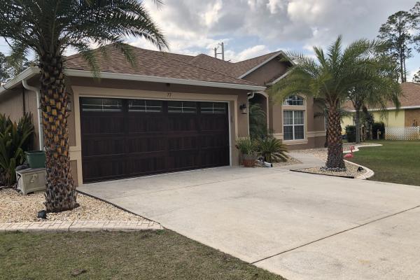 Accents Mahogany Carriage Stamp Long Panel Garage Door with Hampton Frosted Glass