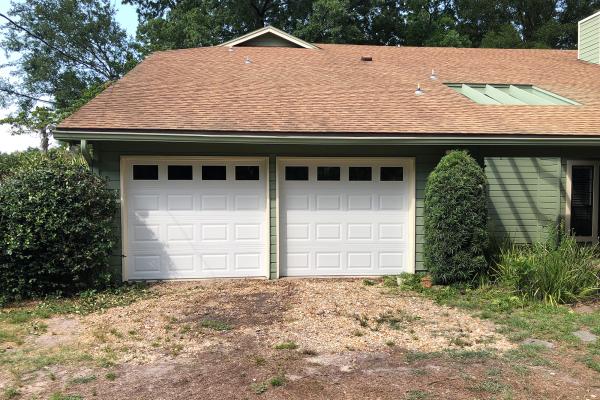 Raised Short Panel Garage Door with Plain Glass Top Section